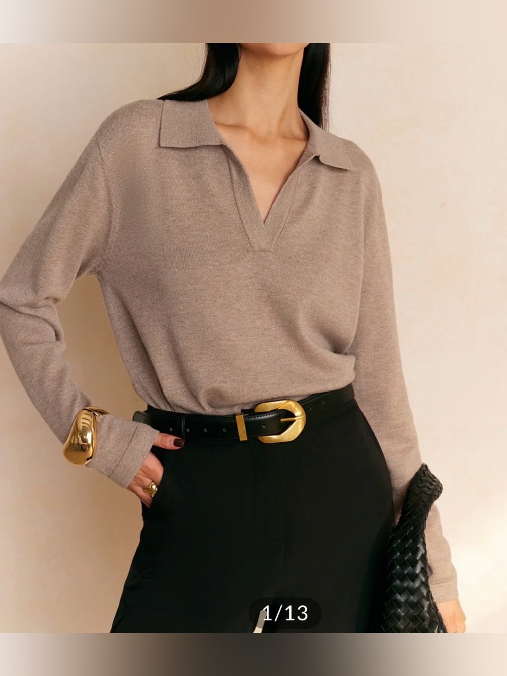 NWT COMMENSE leisure collared pullover sweater Long Sleeve Knit Top